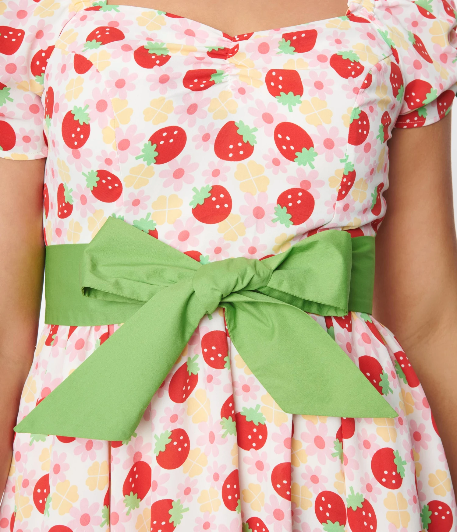 Unique Vintage Pink Floral Strawberries Dakota Flare Dress 2 Unique Vintage Pink Floral Strawberries Dakota Flare Dress - Image 2
