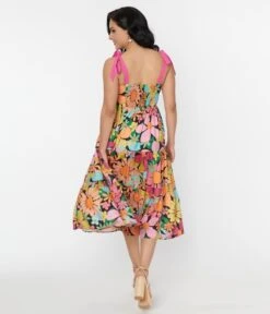 Unique Vintage Pink Floral Tiered Midi Dress -Pleaser Clothing Store unique vintage pink floral tiered midi dress 690690
