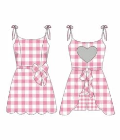 Unique Vintage Pink Gingham Romper & Skirt Set