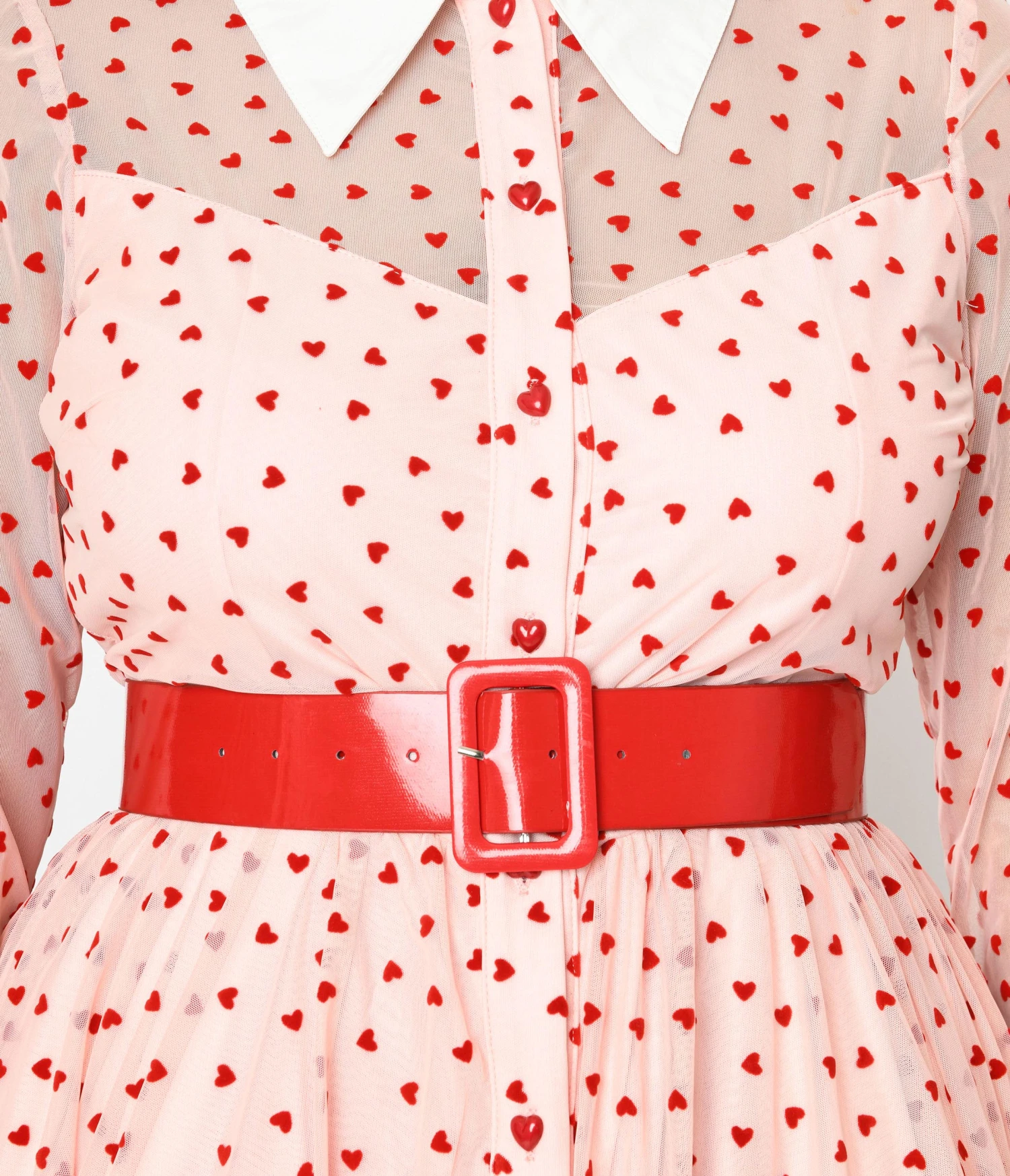 Unique Vintage Pink & Red Flocked Hearts Tulle Swing Dress 2 Unique Vintage Pink & Red Flocked Hearts Tulle Swing Dress - Image 2