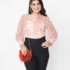 Unique Vintage Pink & Red Hearts Gwen Blouse