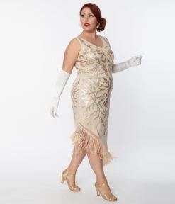 Unique Vintage Plus Size 1920s Beige Beaded Asymmetrical Fringe Flapper Dress 10 Unique Vintage Plus Size 1920s Beige Beaded Asymmetrical Fringe Flapper Dress -Pleaser Clothing Store unique vintage plus size 1920s beige beaded asymmetrical fringe flapper dress 482562