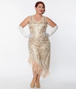 Unique Vintage Plus Size 1920s Beige Beaded Asymmetrical Fringe Flapper Dress 9 Unique Vintage Plus Size 1920s Beige Beaded Asymmetrical Fringe Flapper Dress -Pleaser Clothing Store unique vintage plus size 1920s beige beaded asymmetrical fringe flapper dress 912747