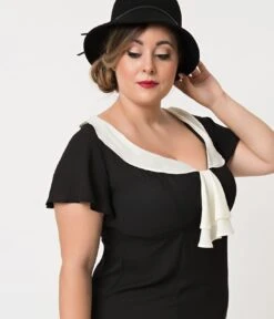 Unique Vintage Plus Size 1920s Black & Cream Wilshire Flapper Day Dress -Pleaser Clothing Store unique vintage plus size 1920s black cream wilshire flapper day dress 788909