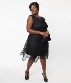 Unique Vintage Plus Size 1920s Black Lace Hemingway Flapper Dress -Pleaser Clothing Store unique vintage plus size 1920s black lace hemingway flapper dress 161002