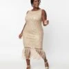 Unique Vintage Plus Size 1920s Champagne Sequin & Pearl Sleeveless Flapper Dress