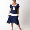 Unique Vintage Plus Size 1920s Navy Blue & Ivory Wilshire Flapper Day Dress