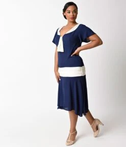 Unique Vintage Plus Size 1920s Navy Blue & Ivory Wilshire Flapper Day Dress 8 Unique Vintage Plus Size 1920s Navy Blue & Ivory Wilshire Flapper Day Dress -Pleaser Clothing Store unique vintage plus size 1920s navy blue ivory wilshire flapper day dress 510046