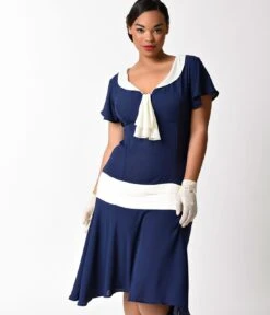 Unique Vintage Plus Size 1920s Navy Blue & Ivory Wilshire Flapper Day Dress 7 Unique Vintage Plus Size 1920s Navy Blue & Ivory Wilshire Flapper Day Dress -Pleaser Clothing Store unique vintage plus size 1920s navy blue ivory wilshire flapper day dress 984286