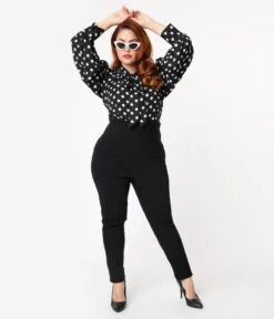 Unique Vintage Plus Size 1950s Black High Waist Rizzo Cigarette Pants -Pleaser Clothing Store unique vintage plus size 1950s black high waist rizzo cigarette pants 662238