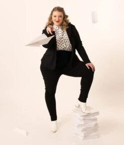 Unique Vintage Plus Size 1950s Black High Waist Rizzo Cigarette Pants -Pleaser Clothing Store unique vintage plus size 1950s black high waist rizzo cigarette pants 808845