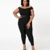 Unique Vintage Plus Size 1950s Black Off Shoulder Gillian Jumpsuit
