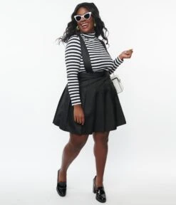 Unique Vintage Plus Size 1950s Black Pleated Suspender Mini Skirt -Pleaser Clothing Store unique vintage plus size 1950s black pleated suspender mini skirt 280699