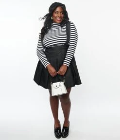 Unique Vintage Plus Size 1950s Black Pleated Suspender Mini Skirt -Pleaser Clothing Store unique vintage plus size 1950s black pleated suspender mini skirt 784210