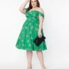 Unique Vintage Plus Size 1950s Green & Zebra Print Swing Dress