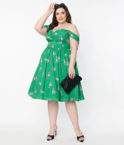 Unique Vintage Plus Size 1950s Green & Zebra Print Swing Dress