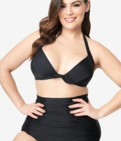 Unique Vintage Plus Size All Black Monroe Bikini Top -Pleaser Clothing Store unique vintage plus size all black monroe bikini top 547319