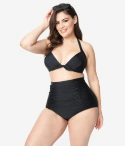 Unique Vintage Plus Size All Black Monroe Bikini Top -Pleaser Clothing Store unique vintage plus size all black monroe bikini top 693553