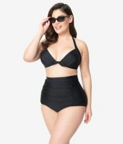 Unique Vintage Plus Size All Black Monroe High Waist Bikini Bottom -Pleaser Clothing Store unique vintage plus size all black monroe high waist bikini bottom 636194