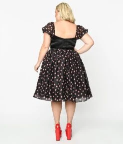 Unique Vintage Plus Size Black Cupid's Lover Swing Dress -Pleaser Clothing Store unique vintage plus size black cupids lover swing dress 763299