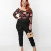 Unique Vintage Plus Size Black Denim Cuffed Jeans
