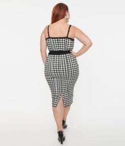 Unique Vintage Plus Size Black Gingham Corset Ellison Wiggle Dress -Pleaser Clothing Store unique vintage plus size black gingham corset ellison wiggle dress 778860