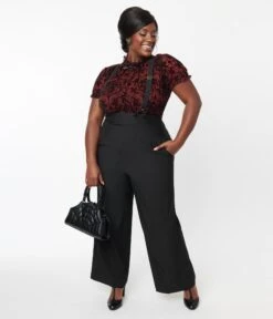 Unique Vintage Plus Size Black High Waist Suspender Pants 9 Unique Vintage Plus Size Black High Waist Suspender Pants -Pleaser Clothing Store unique vintage plus size black high waist suspender pants 196827