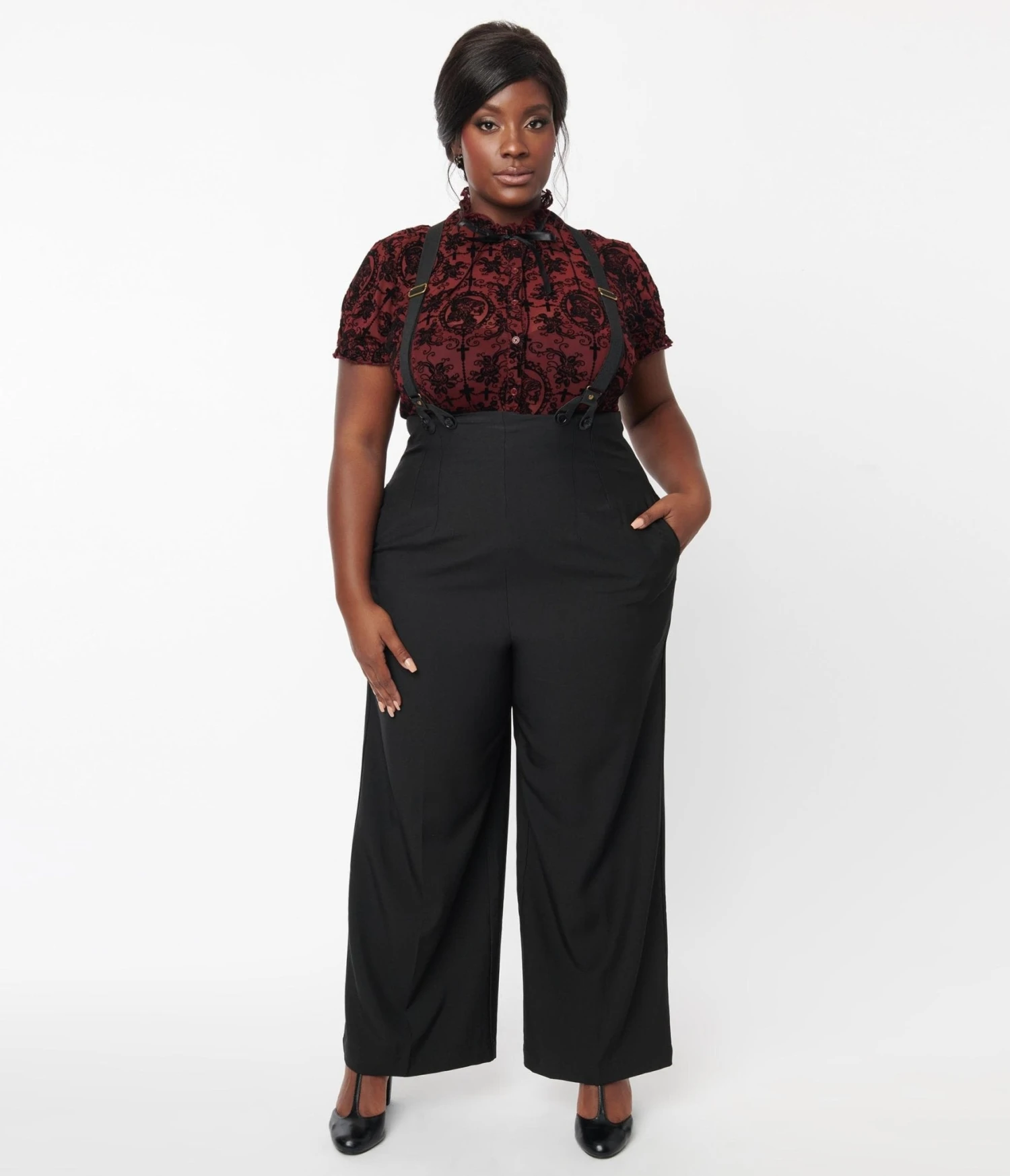 Unique Vintage Plus Size Black High Waist Suspender Pants 4 Unique Vintage Plus Size Black High Waist Suspender Pants - Image 4