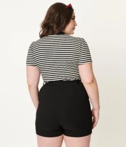 Unique Vintage Plus Size Black High Waist Tied & True Shorts -Pleaser Clothing Store unique vintage plus size black high waist tied true shorts 450870