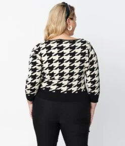 Unique Vintage Plus Size Black & Ivory Houndstooth Dandy Cardigan -Pleaser Clothing Store unique vintage plus size black ivory houndstooth dandy cardigan 781203