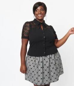 Unique Vintage Plus Size Black Lace Addison Blouse -Pleaser Clothing Store unique vintage plus size black lace addison blouse 966274