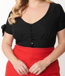 Unique Vintage Plus Size Black Noreen Top -Pleaser Clothing Store unique vintage plus size black noreen top 304882