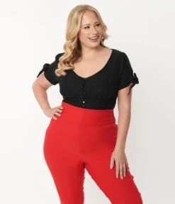 Unique Vintage Plus Size Black Noreen Top -Pleaser Clothing Store unique vintage plus size black noreen top 633011