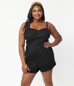 Unique Vintage Plus Size Black Ossining Romper 9 Unique Vintage Plus Size Black Ossining Romper -Pleaser Clothing Store unique vintage plus size black ossining romper 229189