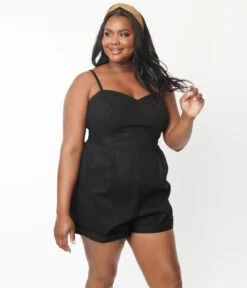 Unique Vintage Plus Size Black Ossining Romper 7 Unique Vintage Plus Size Black Ossining Romper -Pleaser Clothing Store unique vintage plus size black ossining romper 349578