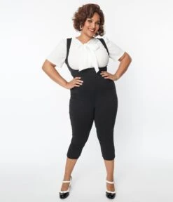 Unique Vintage Plus Size Black Pinafore Capris -Pleaser Clothing Store unique vintage plus size black pinafore capris 887631