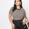 Unique Vintage Plus Size Black & Pink Striped Back To Basics Top