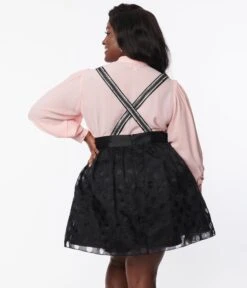 Unique Vintage Plus Size Black Polka Dot Tulle Suspender Mini Skirt -Pleaser Clothing Store unique vintage plus size black polka dot tulle suspender mini skirt 572073
