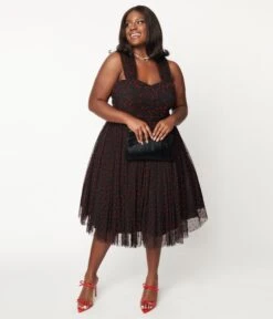 Unique Vintage Plus Size Black & Red Hearts Garden State Swing Dress -Pleaser Clothing Store unique vintage plus size black red hearts garden state swing dress 421283