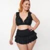 Unique Vintage Plus Size Black Ruffle Halter Swim Top