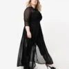 Unique Vintage Plus Size Black Swiss Dot Starlet Duster