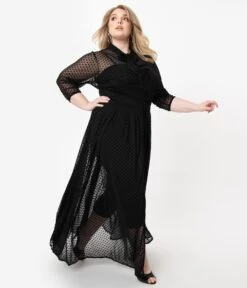 Unique Vintage Plus Size Black Swiss Dot Starlet Duster -Pleaser Clothing Store unique vintage plus size black swiss dot starlet duster 450954
