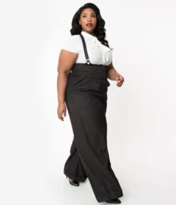 Unique Vintage Plus Size Black Thelma Suspender Pants -Pleaser Clothing Store unique vintage plus size black thelma suspender pants 885176