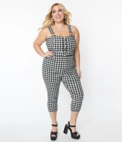 Unique Vintage Plus Size Black & White Gingham Eartha Jumpsuit