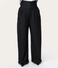 Unique Vintage Plus Size Black & White Pin Stripe Thelma Suspender Pants -Pleaser Clothing Store unique vintage plus size black white pin stripe thelma suspender pants 976197