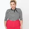 Unique Vintage Plus Size Black & White Stripe Three Quarter Sleeve Sweetie Knit Top