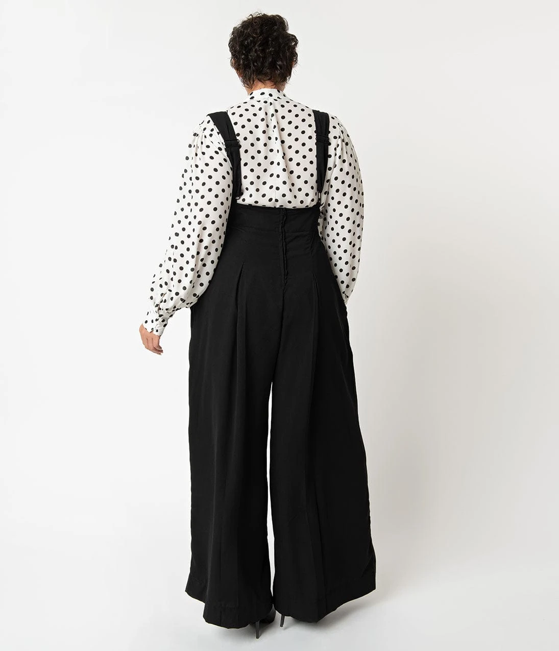 Unique Vintage Plus Size Black Wide Leg Rochelle Suspender Pants 2 Unique Vintage Plus Size Black Wide Leg Rochelle Suspender Pants - Image 2