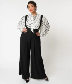 Unique Vintage Plus Size Black Wide Leg Rochelle Suspender Pants 7 Unique Vintage Plus Size Black Wide Leg Rochelle Suspender Pants -Pleaser Clothing Store unique vintage plus size black wide leg rochelle suspender pants 557936