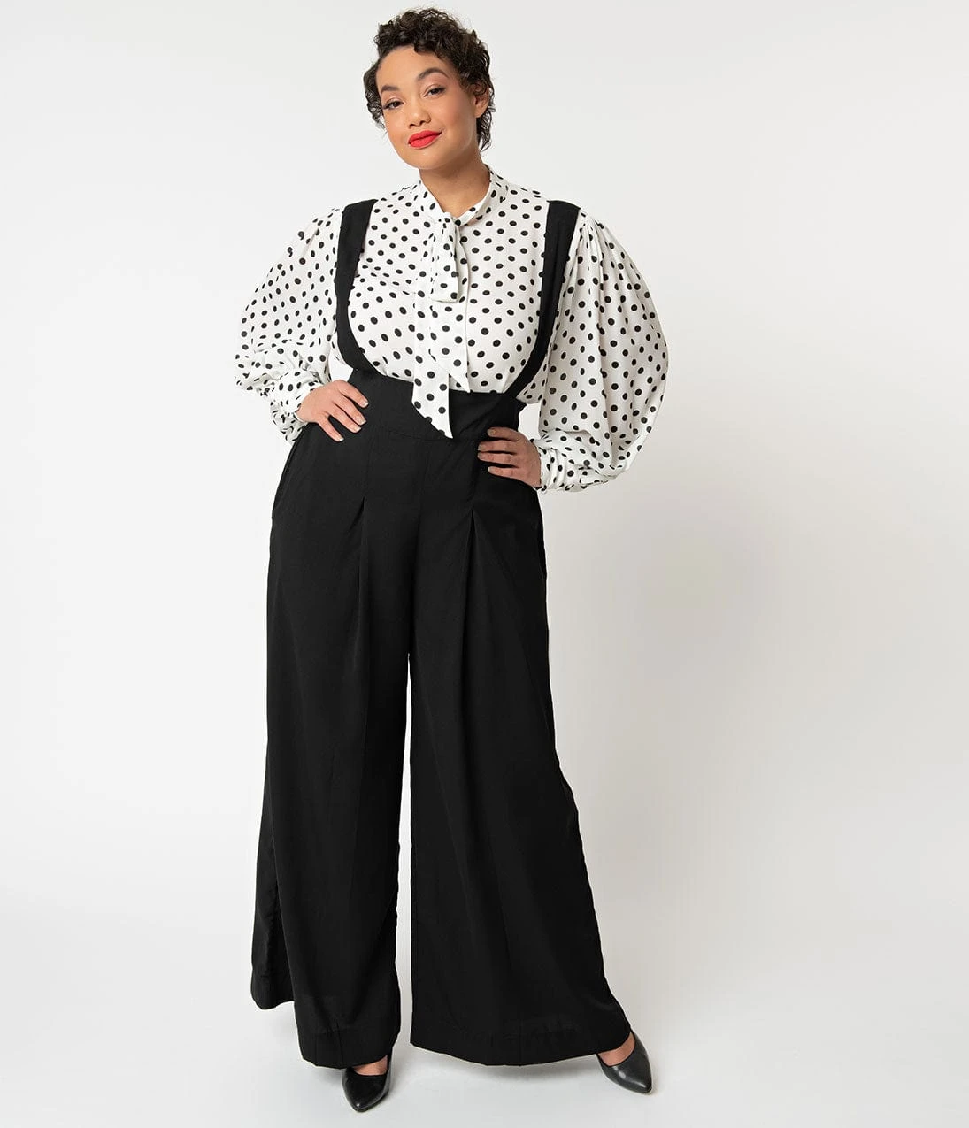 Unique Vintage Plus Size Black Wide Leg Rochelle Suspender Pants 3 Unique Vintage Plus Size Black Wide Leg Rochelle Suspender Pants - Image 3