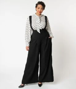 Unique Vintage Plus Size Black Wide Leg Rochelle Suspender Pants 8 Unique Vintage Plus Size Black Wide Leg Rochelle Suspender Pants -Pleaser Clothing Store unique vintage plus size black wide leg rochelle suspender pants 923674